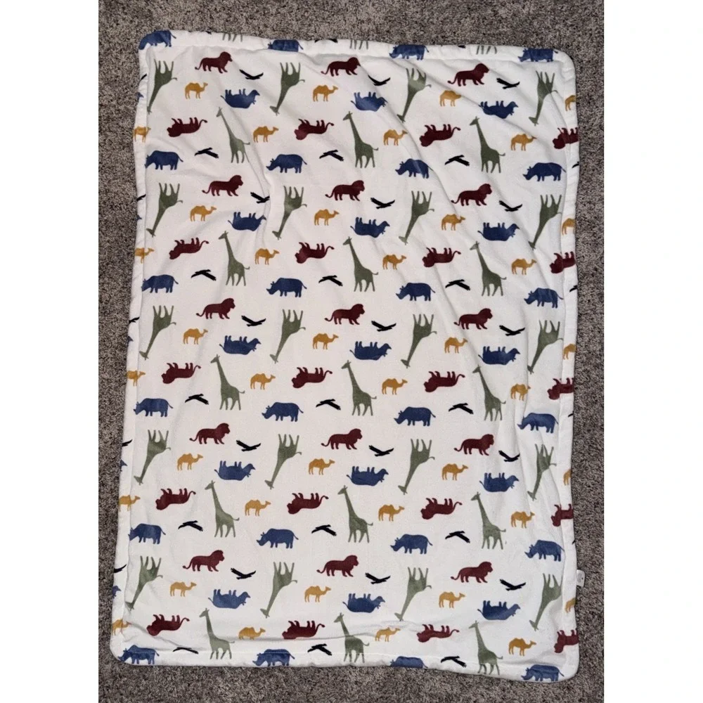 Carter's Baby Blanket Safari Multi Color‎ Zoo Animals White Plush 40x30